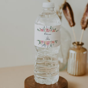 Elegant Pink Blush Floral Wedding Water Water Bottle Label