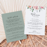 Elegant Pink Blush Floral Wedding Welcome Letter<br><div class="desc">This elegant pink blush floral wedding welcome letter is perfect for a modern wedding. The design features hand-drawn pink blush roses and peonies with green and grey leaves, inspiring natural beauty. Personalise the front with a welcome message for your guests and your names. Personalise the back with the schedule of...</div>