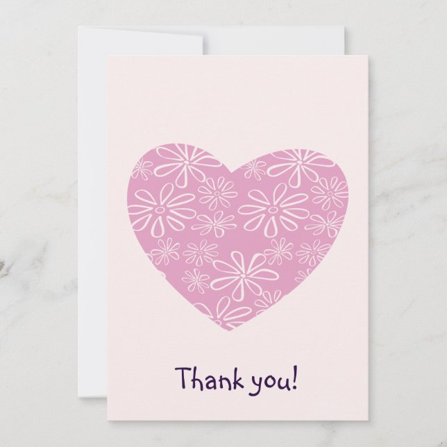 Elegant Pink Blush Flower Heart Thank You Card (Front)