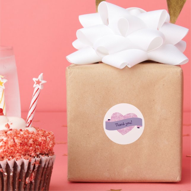 Elegant Pink Blush Flower Heart Thank You Classic Round Sticker (Party)