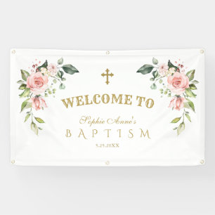 Elegant Pink Blush Flowers Baptism Welcome Sign