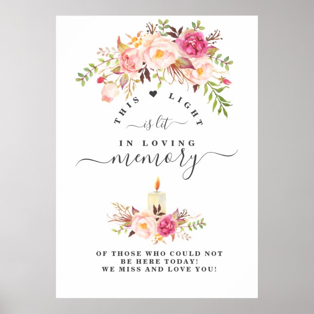 Elegant Pink Blush Flowers In Loving Memory Sign (Front)