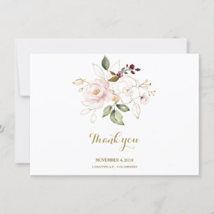 Elegant Pink Blush Gold Floral Wedding Thank You