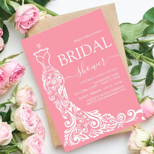 Elegant Pink Blush Gown Bridal Shower Invitation