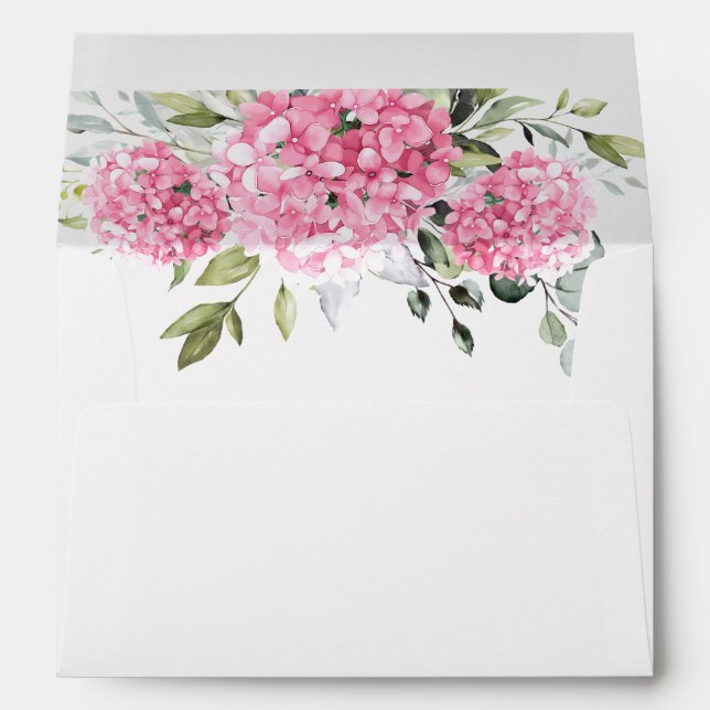 Elegant Pink Blush Hydrangea Eucalyptus Floral Envelope (Back (Bottom))