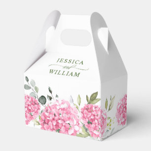 Elegant Pink Blush Hydrangea Eucalyptus Wedding Favour Box