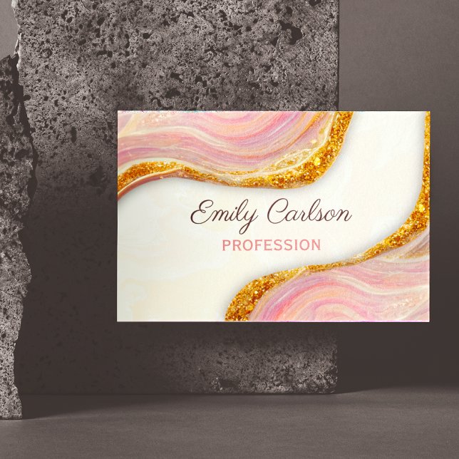 Elegant pink blush marble art faux gold glitter bu 	Magnetic business card (Creator Uploaded)