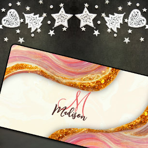 Elegant pink blush marble art faux gold glitter desk mat