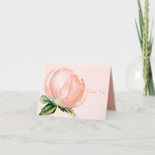 Elegant Pink Blush Peach Floral Watercolor Wedding Thank You Card