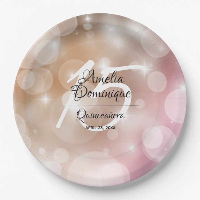 Elegant Pink Blush Quinceañera Paper Plate (Front)