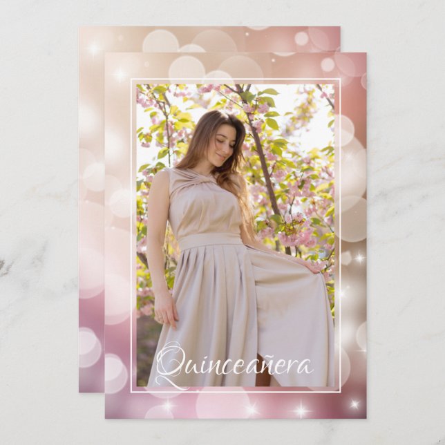 Elegant Pink Blush Quinceañera Photo Birthday Invitation (Front/Back)