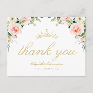 elegant pink blush quinceanera thank you card
