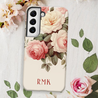 Elegant Pink & Blush Roses w/Monogram Samsung Galaxy Case