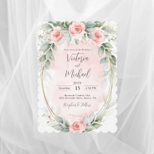 Elegant Pink Blush Watercolor Roses Wedding Invitation