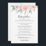 Elegant Pink Blush Wedding Kissing Menu Game Card<br><div class="desc">This elegant pink blush wedding kissing menu game card is perfect for a modern wedding reception. The design features hand-drawn pink blush roses and peonies with green and grey leaves,  inspiring natural beauty.</div>