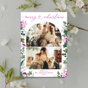 Elegant Pink Boho 2 Photo Arch Christmas Holiday Card