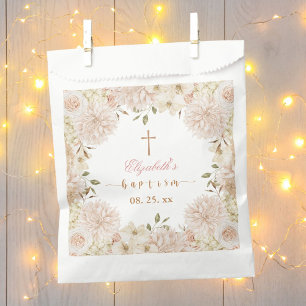 Elegant Pink Boho Floral Baptism Favour Bag