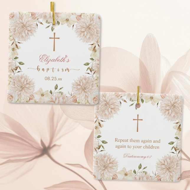 Elegant Pink Boho Floral Baptism Ornament (Creator Uploaded)