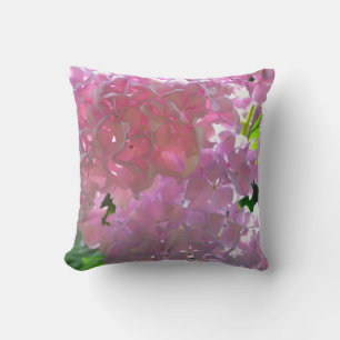 Elegant pink boho florals flowers hydrangeas cushion