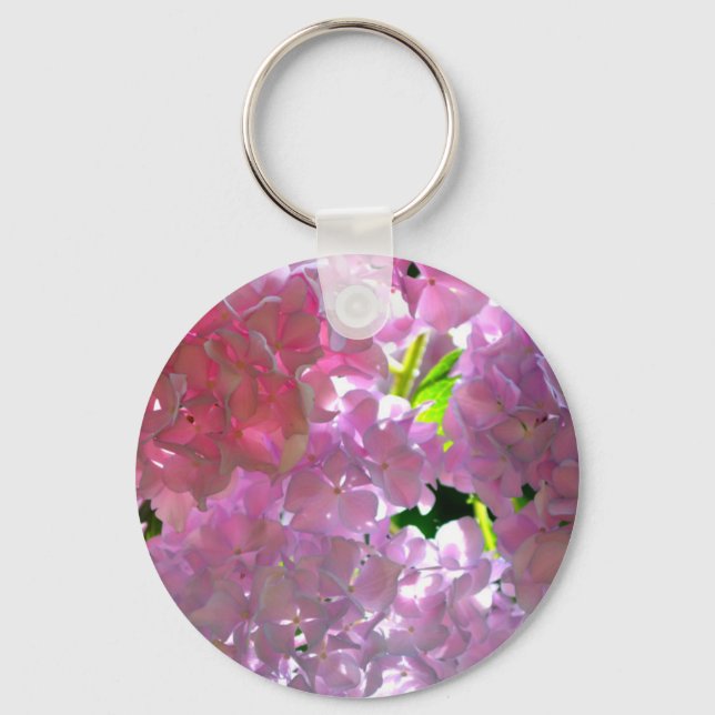 Elegant pink boho florals flowers hydrangeas key ring (Front)