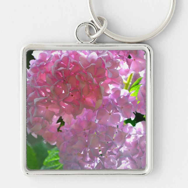 Elegant pink boho florals flowers hydrangeas key ring (Front)