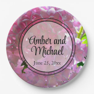 Elegant pink boho florals flowers hydrangeas paper plate