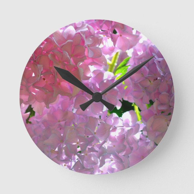 Elegant pink boho florals flowers hydrangeas round clock (Front)