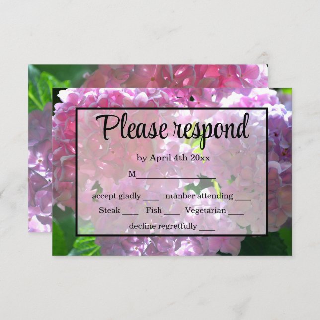 Elegant pink boho florals flowers hydrangeas RSVP (Front/Back)