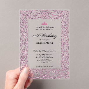 Elegant Pink Border 18th Birthday Debut Acrylic Invitations