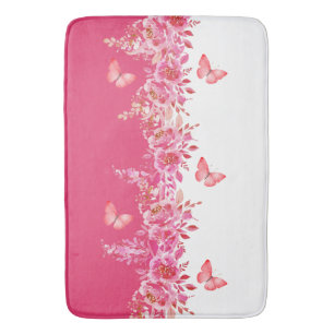 Elegant Pink Botanical Bath Mat 
