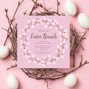 Elegant Pink Botanical Easter Brunch Invitation