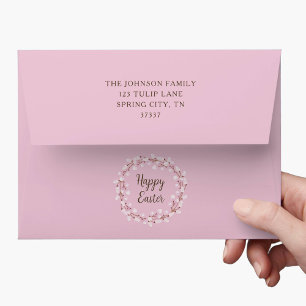 Elegant Pink Botanical Easter Return Address Envelope