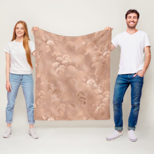 Elegant Pink Botanical Ginkgo Gold Foliage Print Fleece Blanket