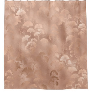 Elegant Pink Botanical Ginkgo Gold Foliage Print Shower Curtain