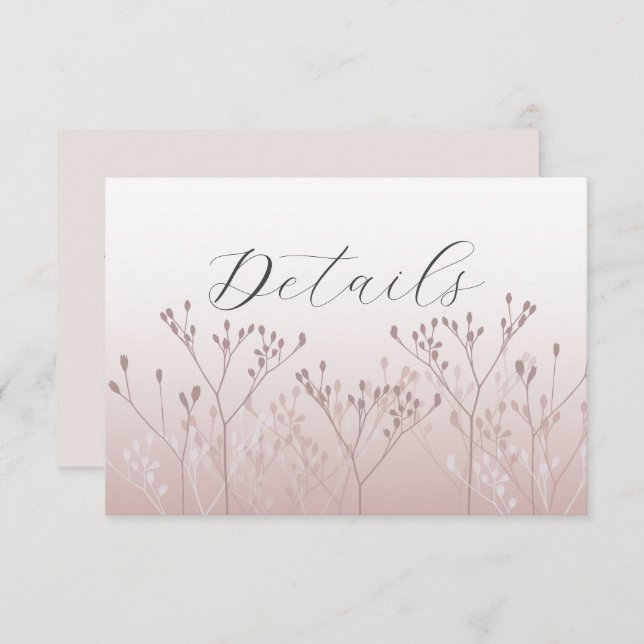 Elegant Pink Botanical QR Code Wedding Details Enclosure Card (Front/Back)