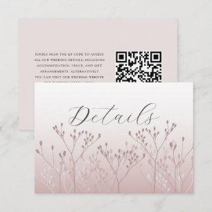 Elegant Pink Botanical QR Code Wedding Details Enclosure Card