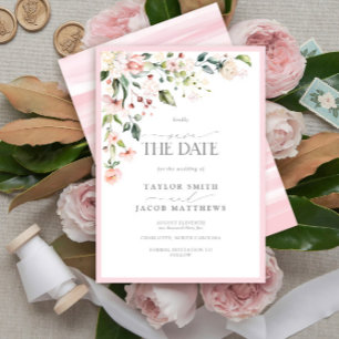 Elegant Pink Botanical Watercolor Save the Date