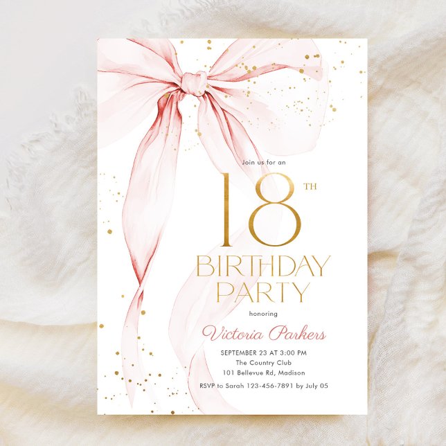 Elegant Pink Bow 18th Birthday Invitation (Creator Uploaded)