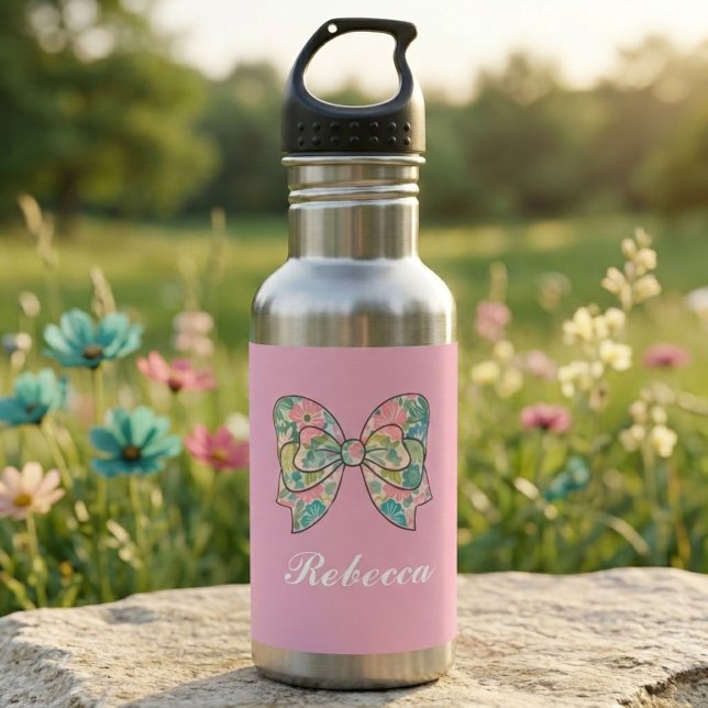 Elegant Pink Bow and Custom Name  532 Ml Water Bottle (Creator Uploaded)
