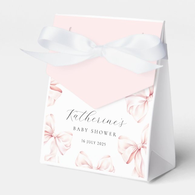  Elegant Pink Bow Baby Bridal Shower Favour Box (Front Side)