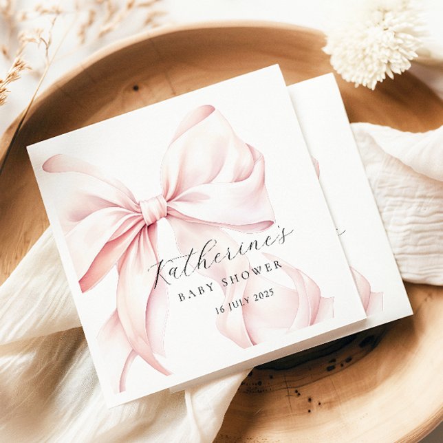  Elegant Pink Bow Baby Bridal Shower Napkin (Creator Uploaded)