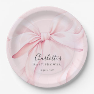  Elegant Pink Bow Baby Bridal Shower Paper Plate