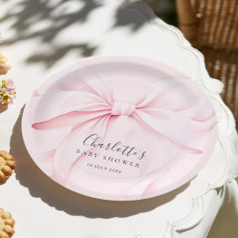Elegant Pink Bow Baby Bridal Shower Paper Plate