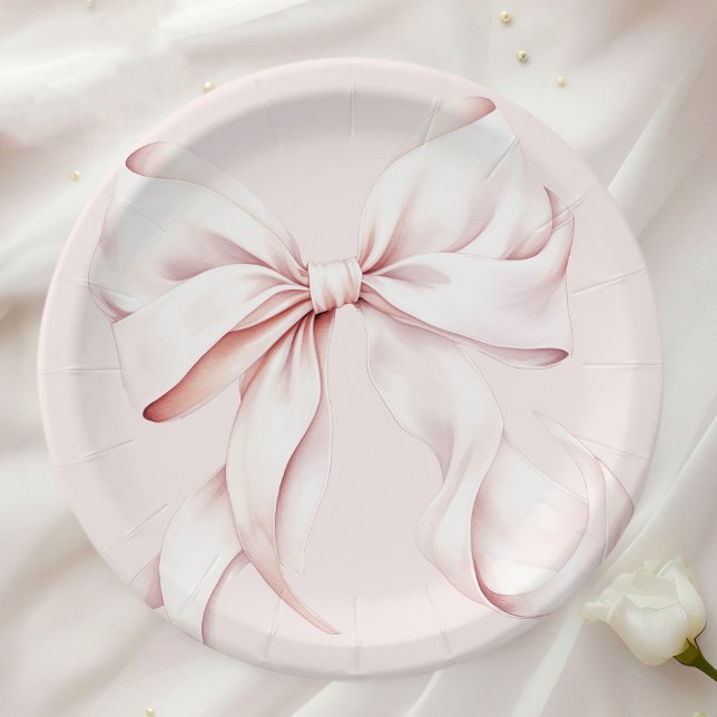  Elegant Pink Bow Baby Bridal Shower Paper Plate (Creator Uploaded)