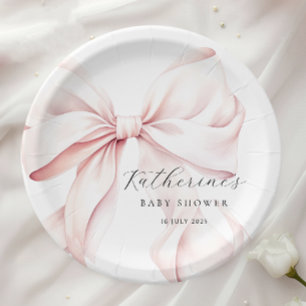 Elegant Pink Bow Baby Bridal Shower Paper Plate