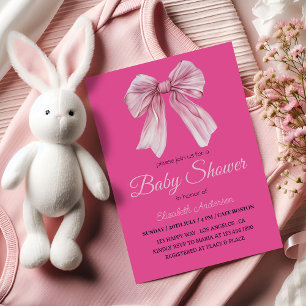 Elegant Pink Bow Baby Girl Shower - Modern & sweet Invitation