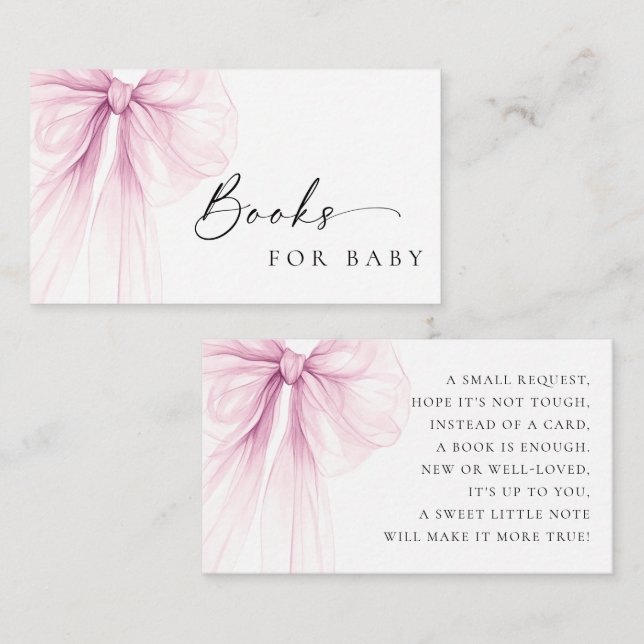 Elegant Pink Bow Baby Shower Books for Baby Enclosure Card (Front/Back)