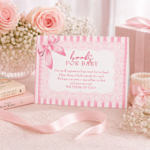 Elegant Pink Bow Baby Shower Books for Baby Insert