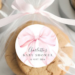 Elegant Pink Bow Baby Shower Classic Round Sticker<br><div class="desc">Elegant blush pink bow paper stickers perfect for baby showers.</div>