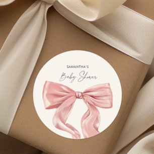Elegant Pink Bow Baby Shower Classic Round Sticker